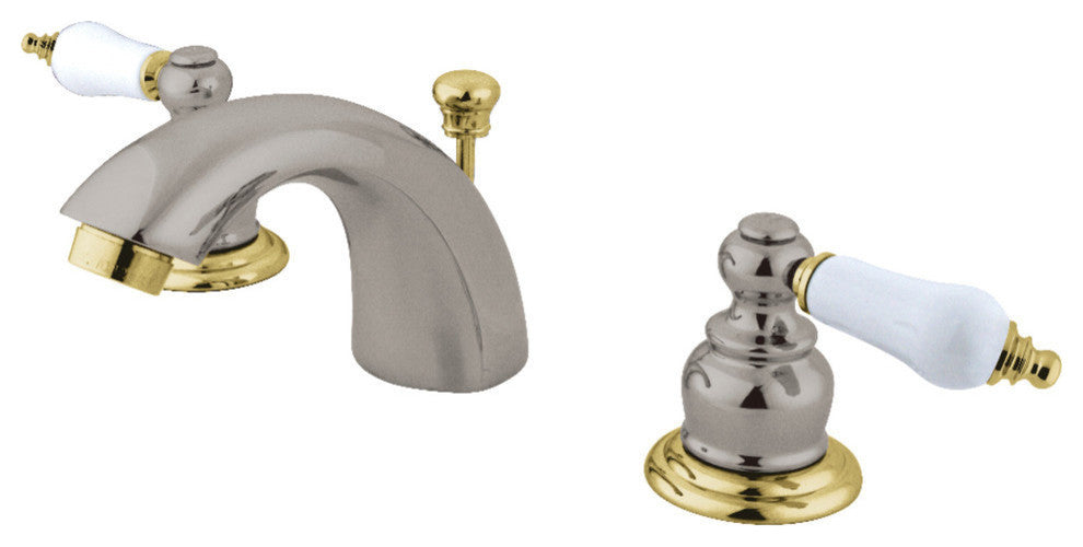 Kingston Mini-Widespread Bathroom Faucet w/Pop-Up, Brushed Nickel/Polished Brass