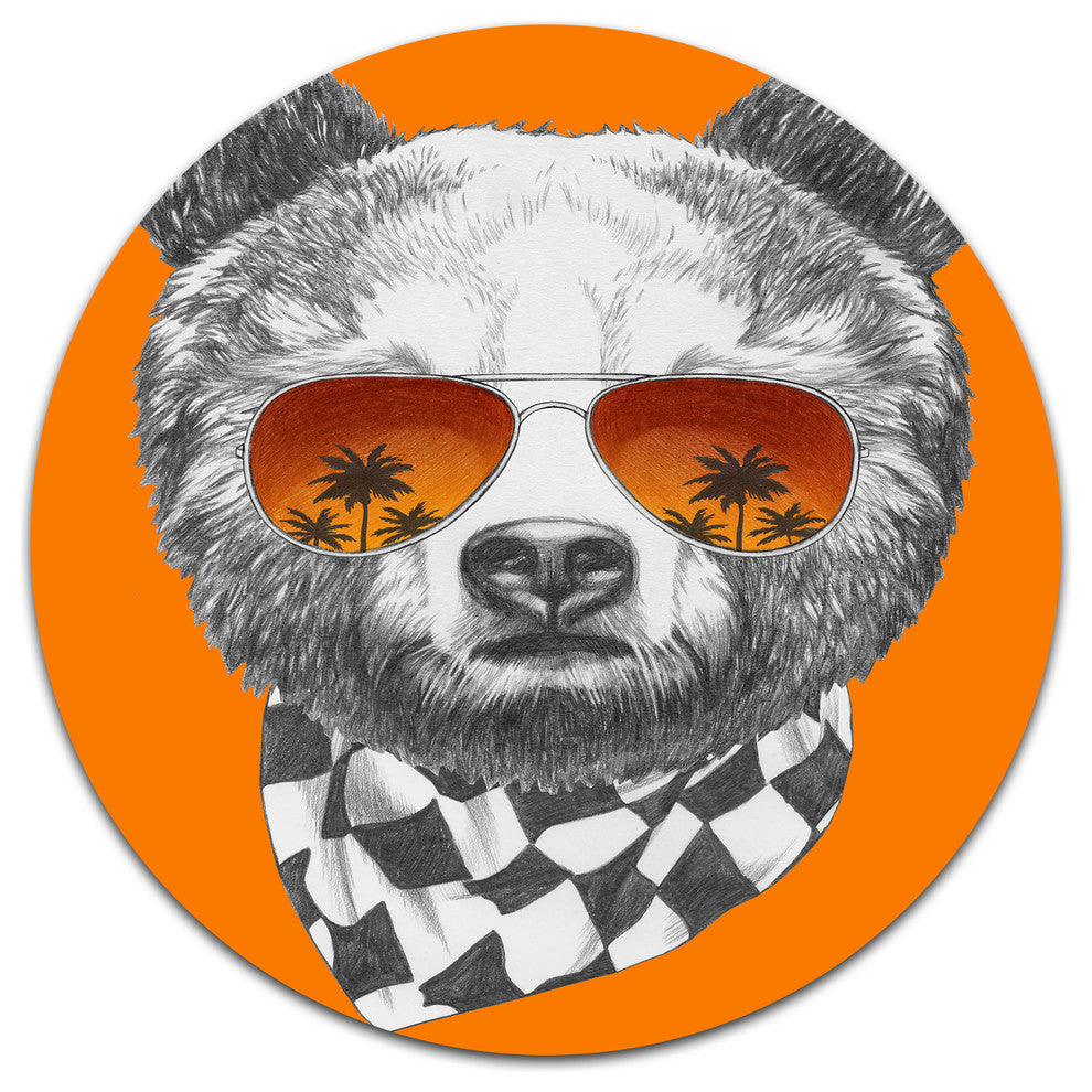 Funny Bear With Sunglasses, Animal Round Wall Art, 23"