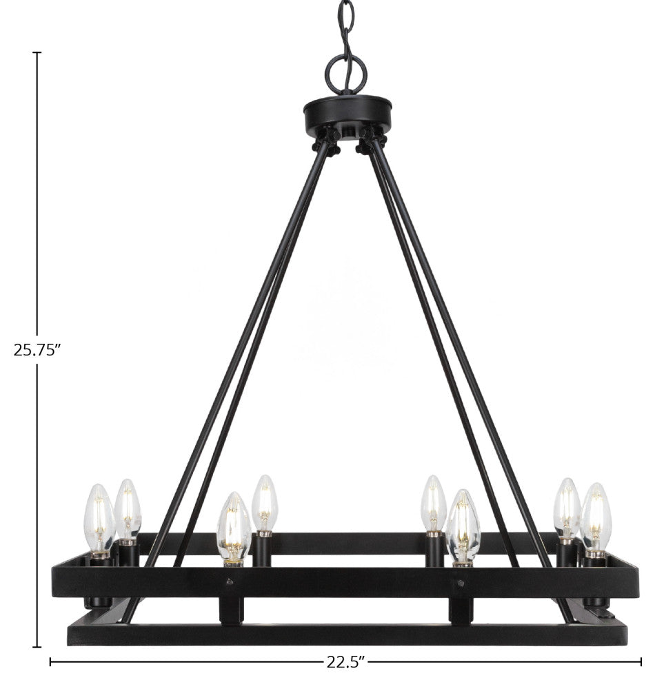 Belmont 8 Light Square Chandelier Shown, Matte Black Finish