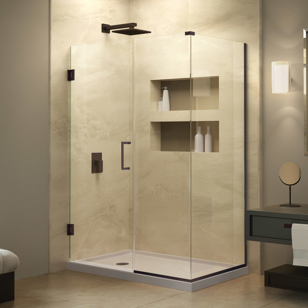 Unidoor Plus 41.5"Wx30.38" DFrameless Hinged Shower Enclosure, Oil Rubbed Bronze