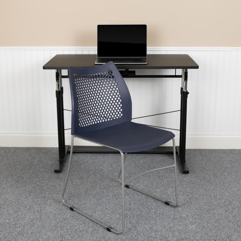 Hercules Series 661 Lb. Capacity Sled Base Stack Chair With Air-Vent Back, Navy,