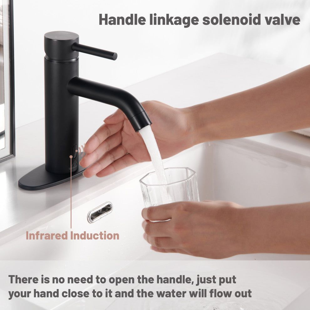 Infrared Sensor Single Handle Bathroom Basin Faucet with Pop-Up Drain