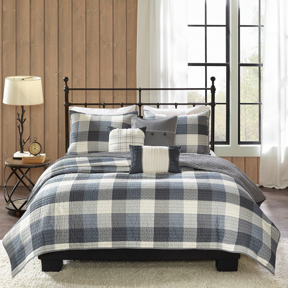 Madison Park Ridge 6 Piece Printed Herringbone Quilt Set With Throw Pillows