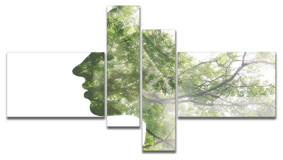 Lady Combined With Green Tree, Portrait Canvas Art Print, 60"x32", 4 panels
