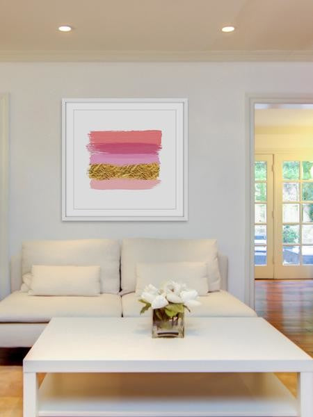 "Pink & Gold" Framed Painting Print, 18"x18"