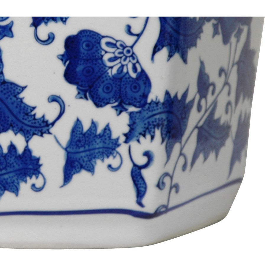 10" Floral Blue and White Porcelain Flower Pot