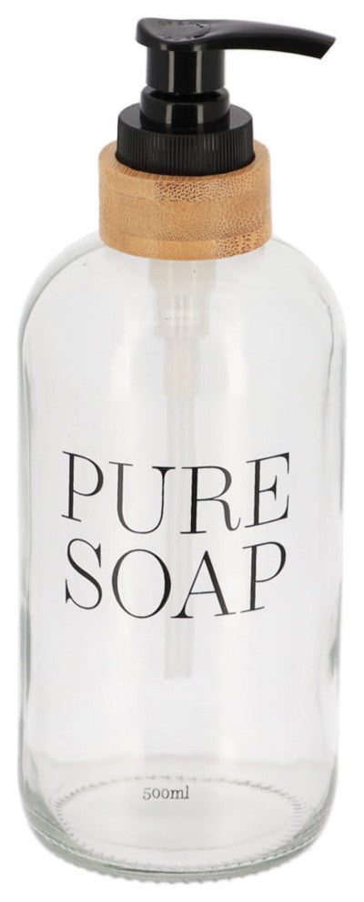 Glass and Bamboo Soap Dispenser Pure Soap, 17 fl oz