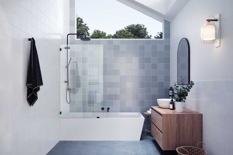 58.25"x34" Frameless Shower Bath Fixed Panel, Matte Black