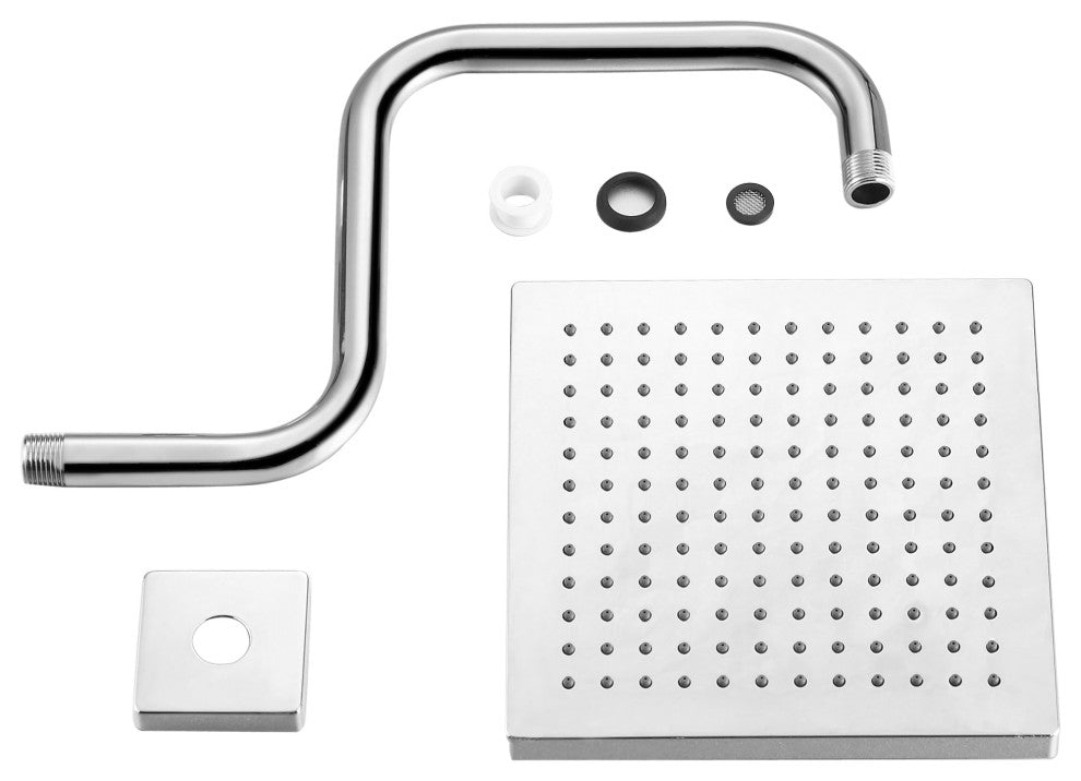 MODONA's 8" SQUARE Rains Shower Head With SQUARE Shower Arm, Polished Chrome