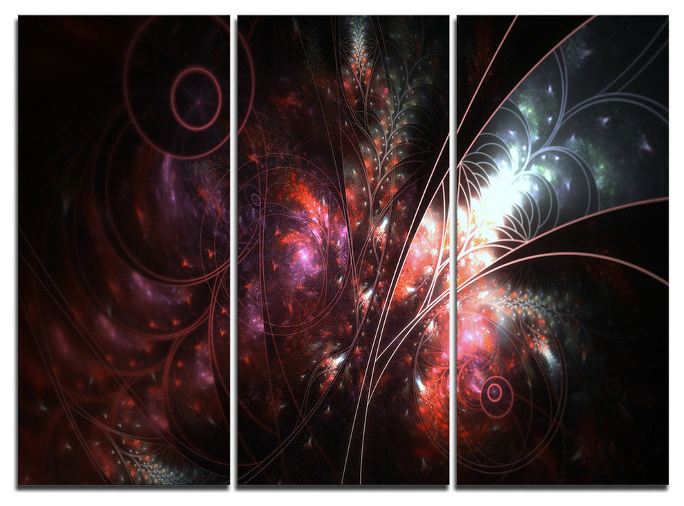 "Dark Alien Digital Art Fractal Flower" Metal Wall Art, 3 Panels, 36"x28"