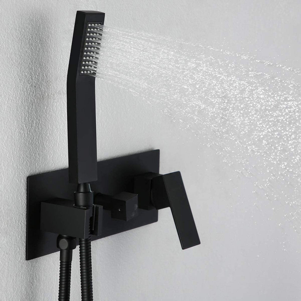 Wellfor Shower Set, 10 in Rain Shower Head With Handheld Shower and Valve, Black