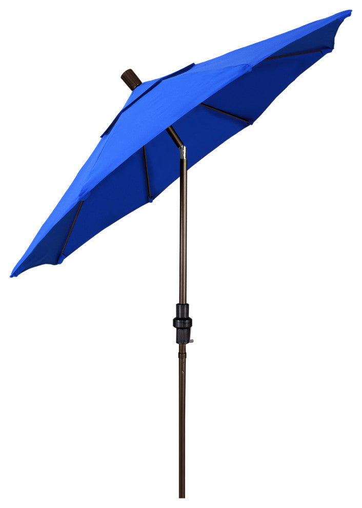 7.5' Bronze Collar Tilt Lift Fiberglass Rib Aluminum Umbrella, Sunbrella, Pacific Blue