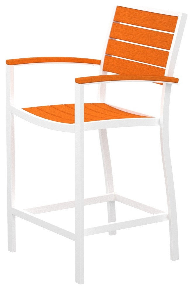 Euro Counter Arm Chair, Satin White, Tangerine