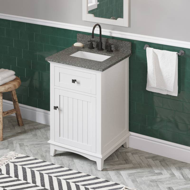 Savino Modern 24" White Single Sink Vanity, Boulder Cultured Marble Vanity Top
