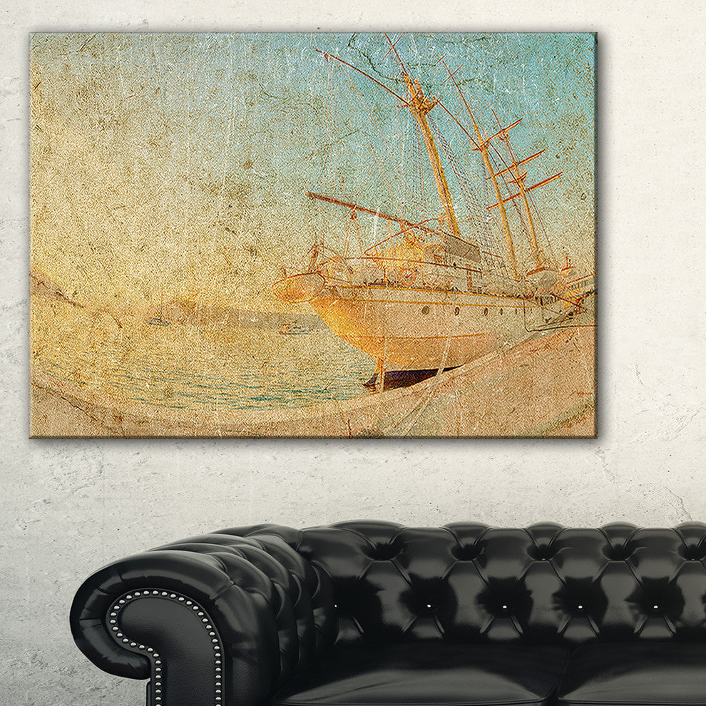 "Old Sailing Ship in Sunlight" Extra Large Seascape Art Canvas, 1 Panel, 60"x28"