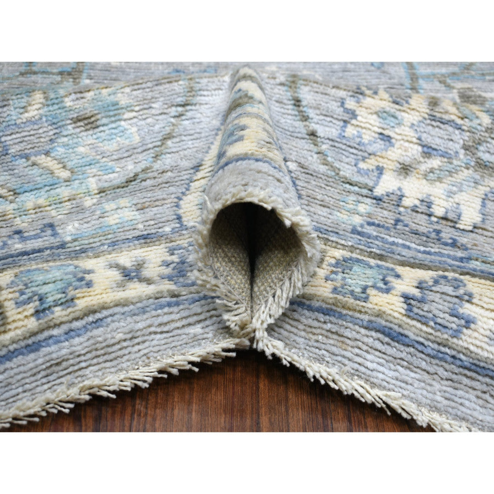 Silver Gray Angora Oushak All Over Motifs Afghan Hand Knotted Wool Rug8'1"x10'4"