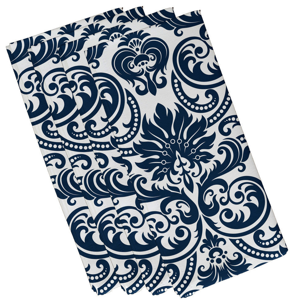 19x19", Alexys Floral Print Napkin, Blue, Set of 4