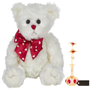 24K Gold Plated Sun Flowers In Vase Ornament With Red Crystals