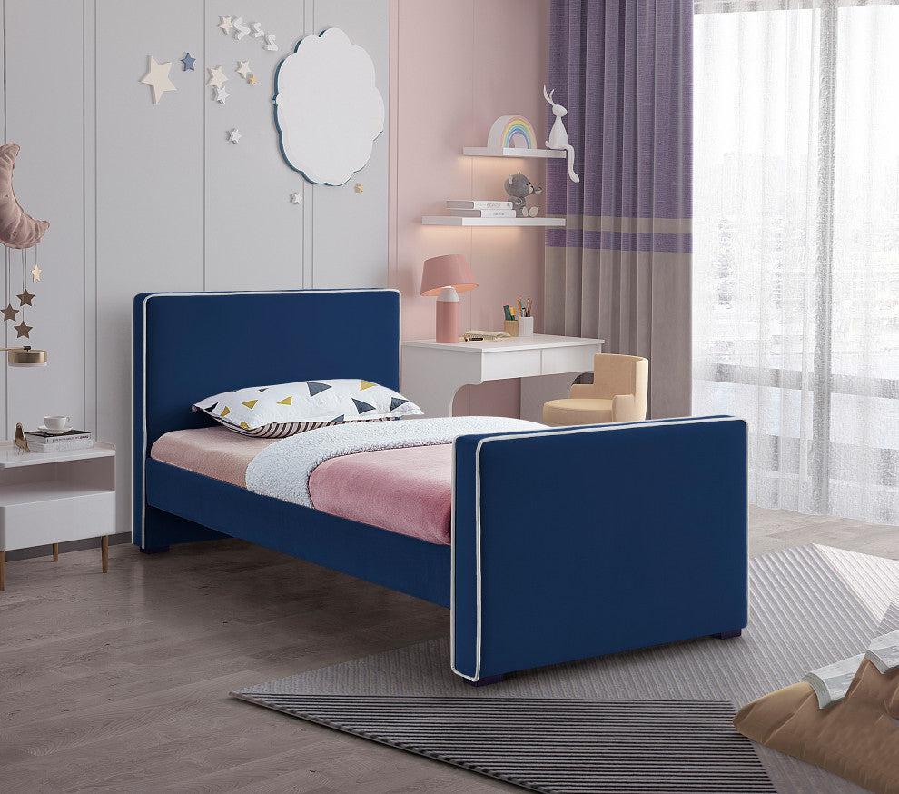 Dillard Velvet Upholstered Bed, Navy, Twin