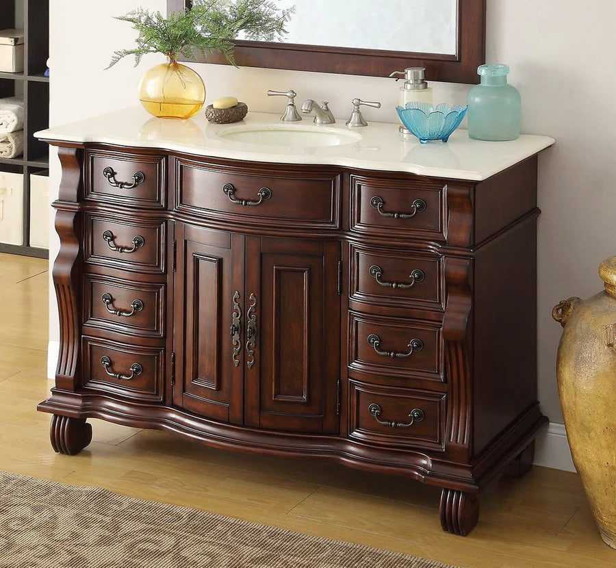 50 inch Cherry Wood Hopkinton Bathroom Sink Vanity Cream Marble Top