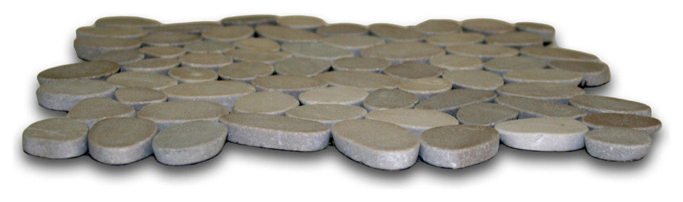 Hand-Sorted River Stone Mosaic - Sliced Black Pebble Tile, 12x12 Sheet