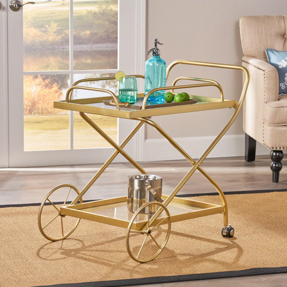 GDF Studio Patty Traditional Iron and Glass Bar Cart, Gold
