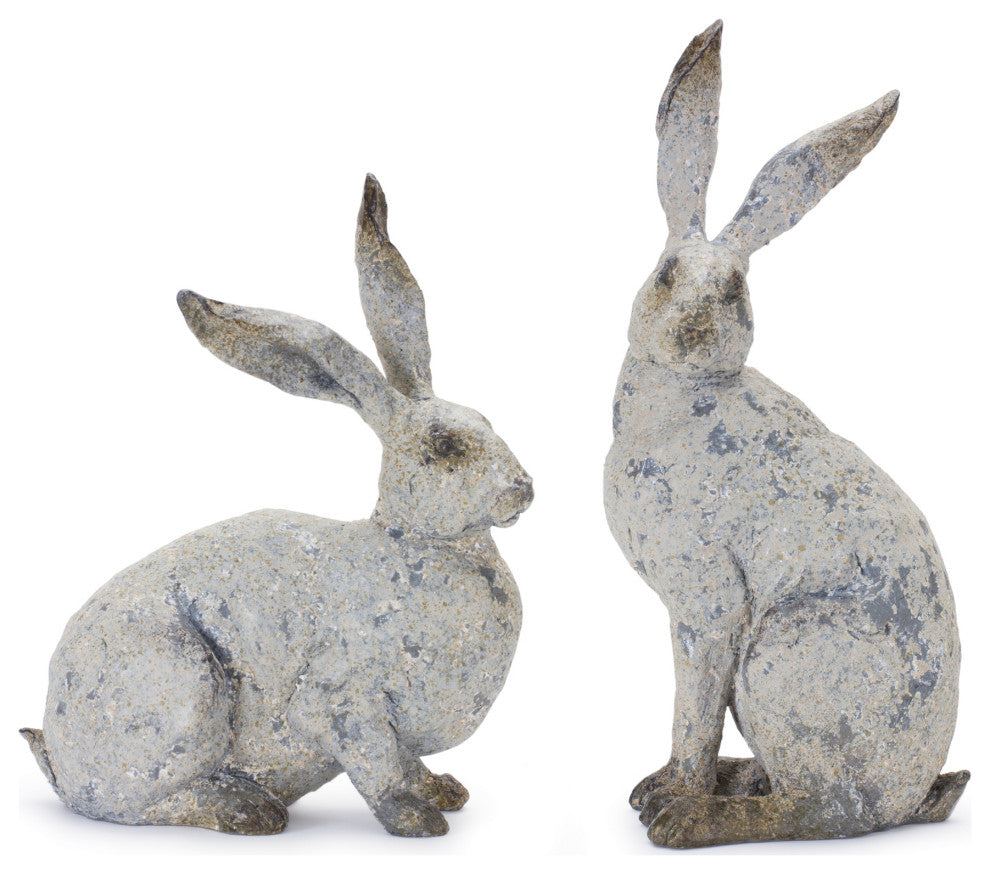 Weathered Rabbit Statue, 2-Piece Set