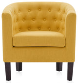 Upholstered Tufted Barrel Chair Roll Armrest Accent Chair, Yellow