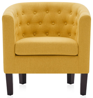 Upholstered Tufted Barrel Chair Roll Armrest Accent Chair, Yellow