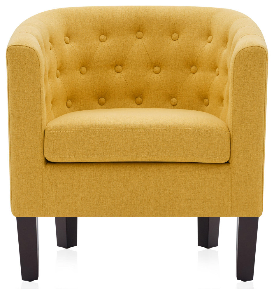 Upholstered Tufted Barrel Chair Roll Armrest Accent Chair, Yellow