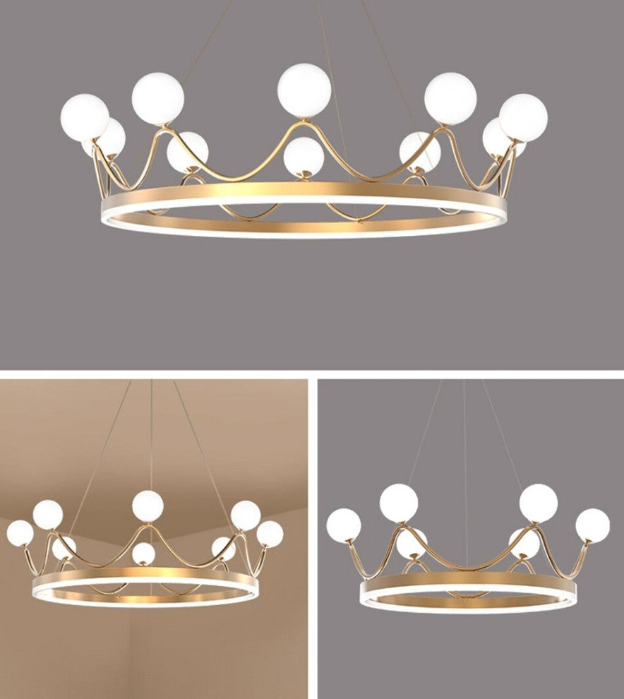 Zandobbio | Cute Crown Round Glass Chandelier for Bedroom, 8bulbs