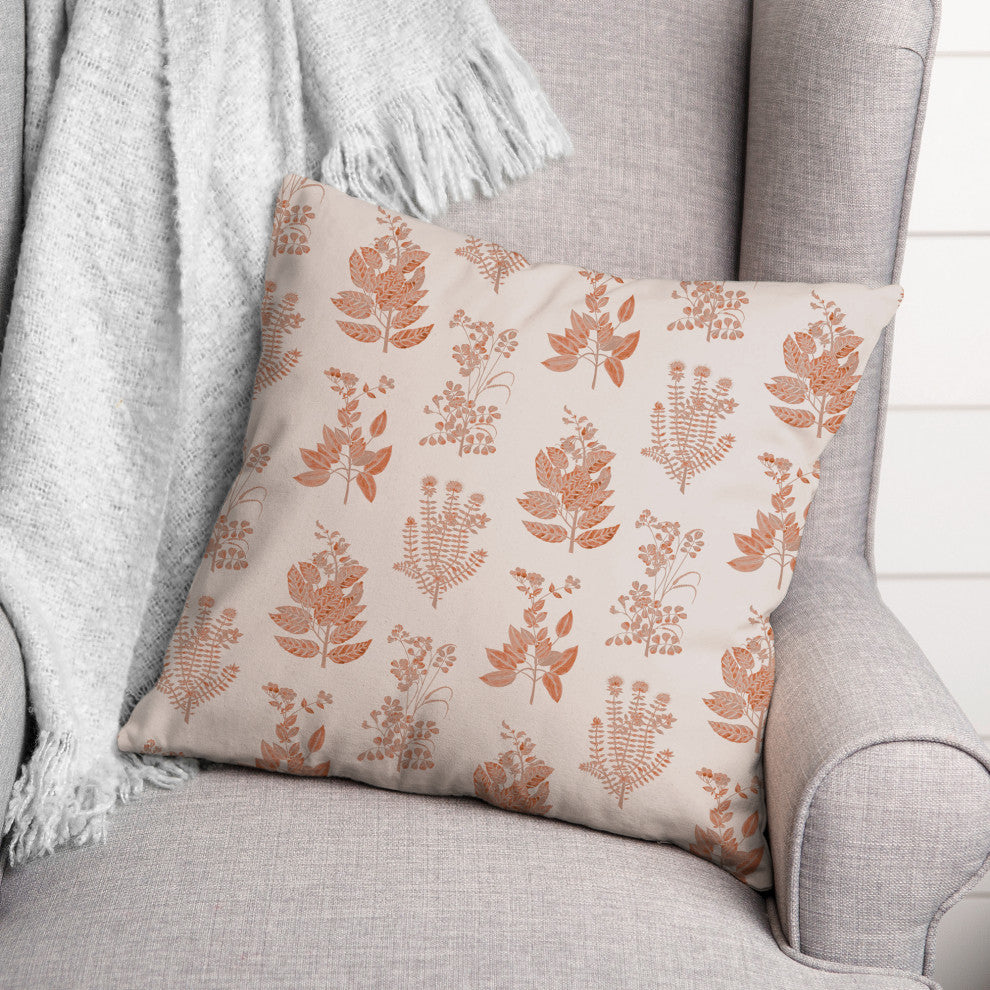 Botanical Peach Pattern Pillow 18x18 Spun Poly Pillow