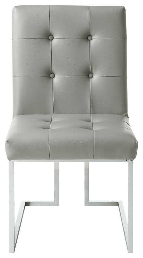 Adalie Tufted Armless Dining Chair, Set of 2, Light Grey Pu Leather