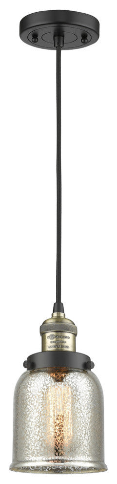 1-Light Small Bell 5" Pendant, Black Antique Brass, Glass: Silver Mercury