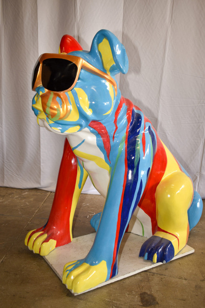 Giant Graffiti Looking British Bulldog with Glasses Resin Statue 29"x 50" x 50