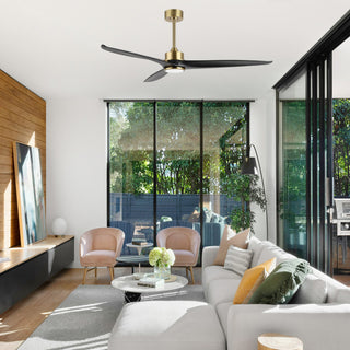 52" Solid Wood 3-Blade LED Ceiling Fan with Remote Control and Light Kit, Gold/Black