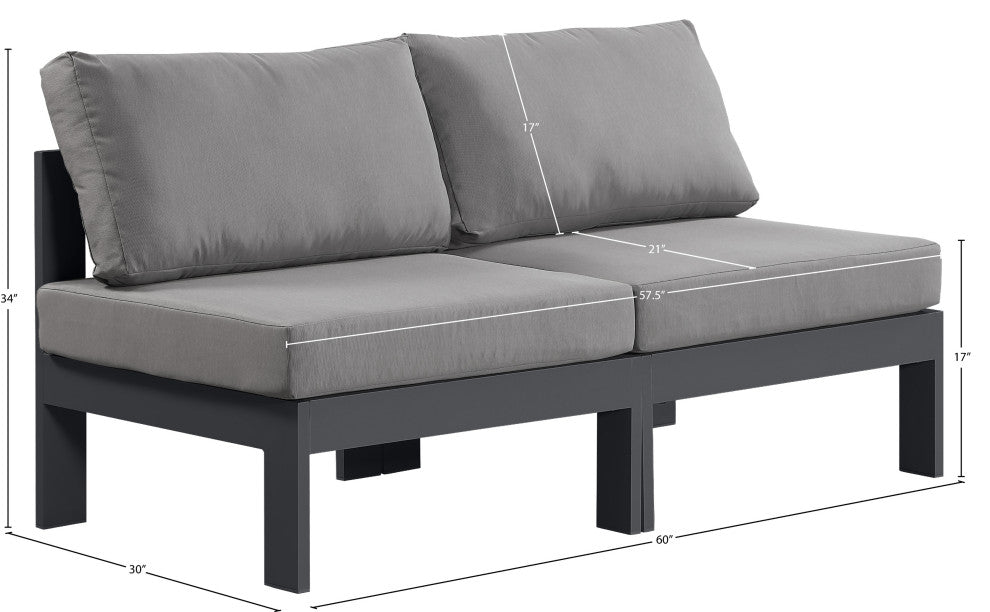 Nizuc Water Resistant Patio Modular Straight Sofa, Gray, 2-Piece: 2 Armless Chair, Dark Gray Aluminum Frame