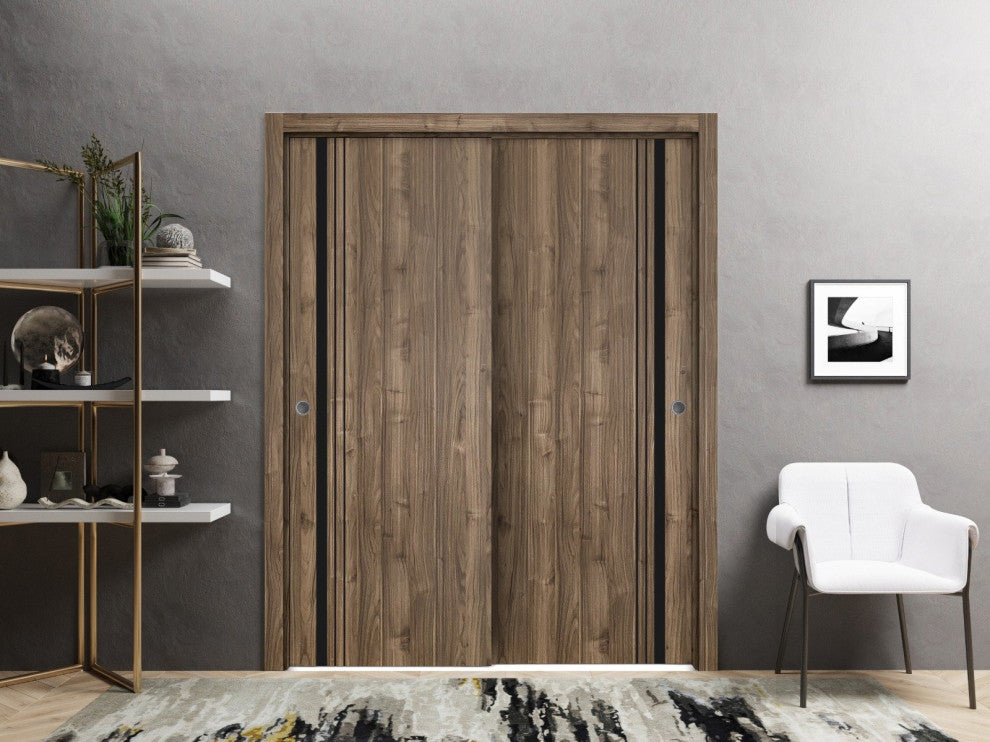 Bypass Doors 36 x 96 | Planum 0011 Walnut with  | Sturdy Rails