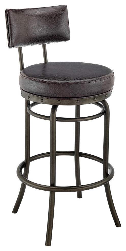 Rees Swivel Stool in Mocha Finish With Brown Faux Leather, 30"