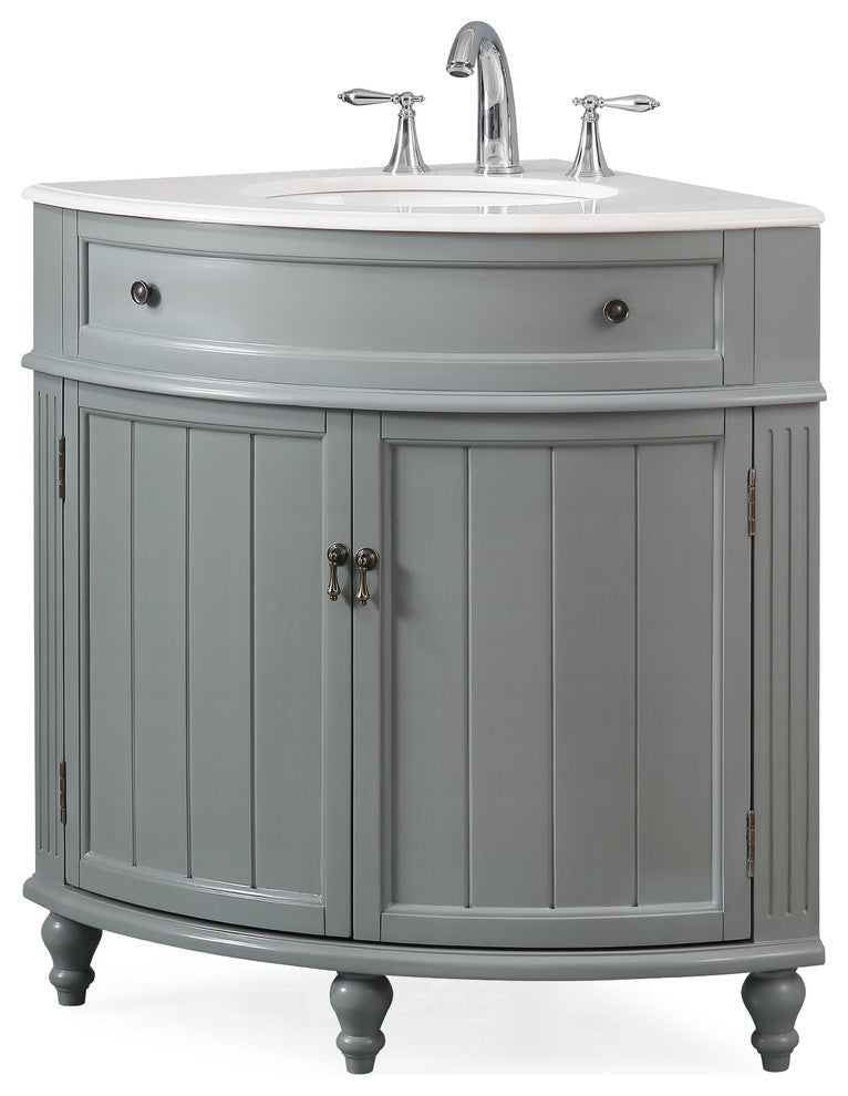 24 Inch Triadsville Grey Corner Design Bathroom Vanity With Quartz Top
