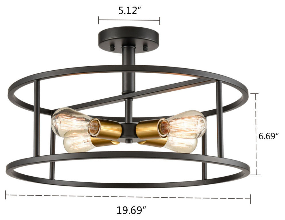 Industrial Metal Cage Drum Semi Flush Kitchen Ceiling Lights