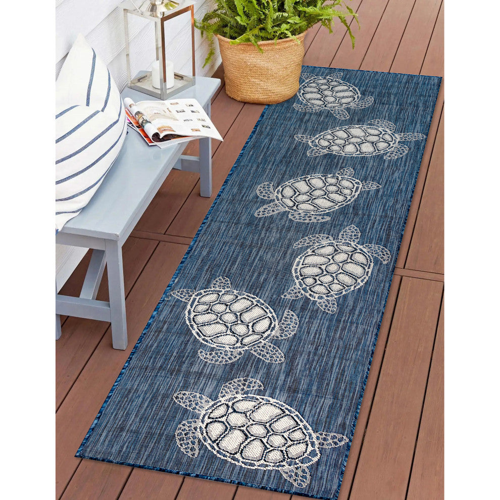 Carmel Seaturtles Indoor/Outdoor Rug, Navy, 1'11"x7'6" Runner