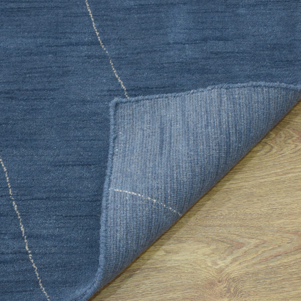 HAND KNOTTED LOOM WOOL ECO - FRIENDLY AREA RUGS - Blue Beige,Geometric