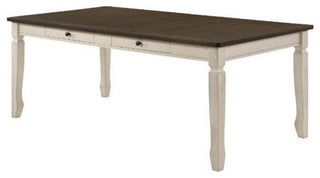 Cream and Weathered Oak Dining Table With Storage Drawers and Classic Style