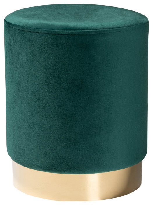 Greaves Glam Velvet Fabric Upholstered Ottoman, Green/Gold