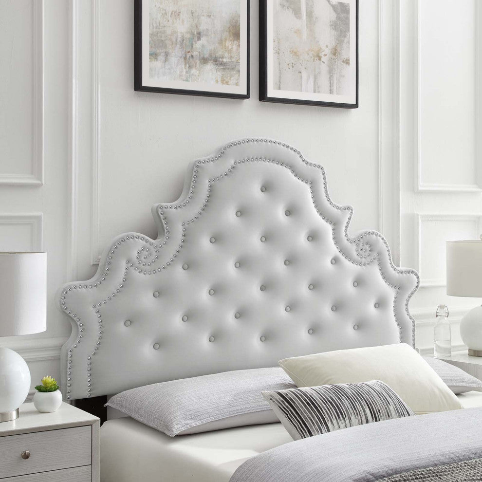 Tufted Headboard, Full Queen Size, Velvet, Light Gray, Modern Contemporary