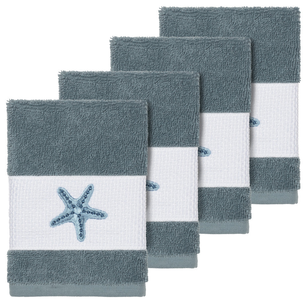 Lydia 4-Piece Embellished Washcloth Set, Teal