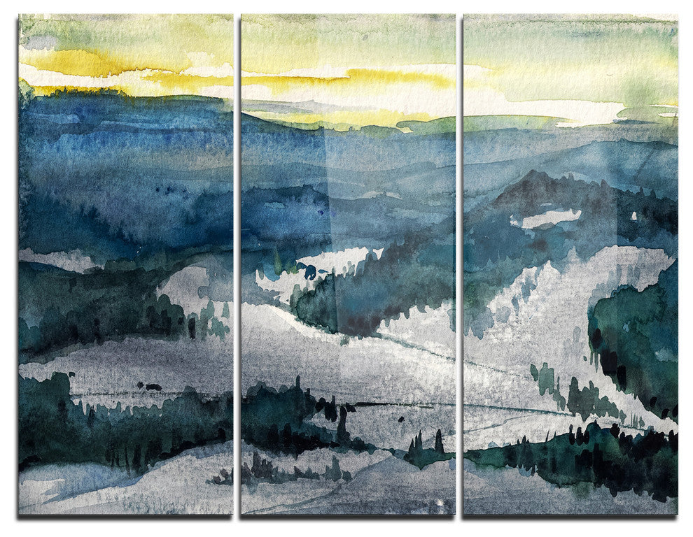 "Dark Mountains Watercolor" Metal Wall Art, 3 Panels, 36"x28"