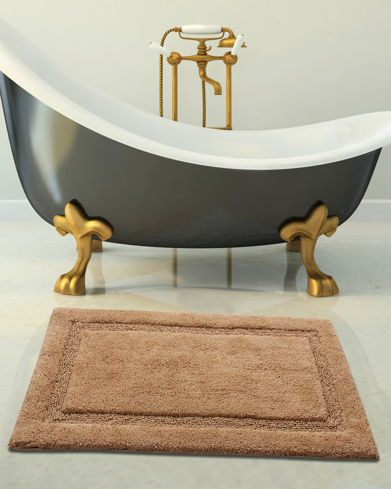 Bath Rug Cotton Solid Color Regency Pattern, Beige, 50"x30"