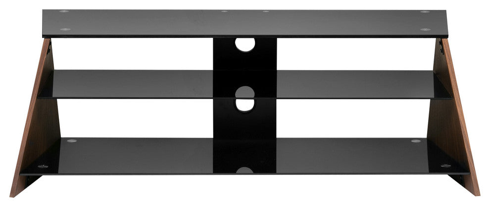 Twisted Wood TV Stand, Black Tempered Glass, Walnut Veneer